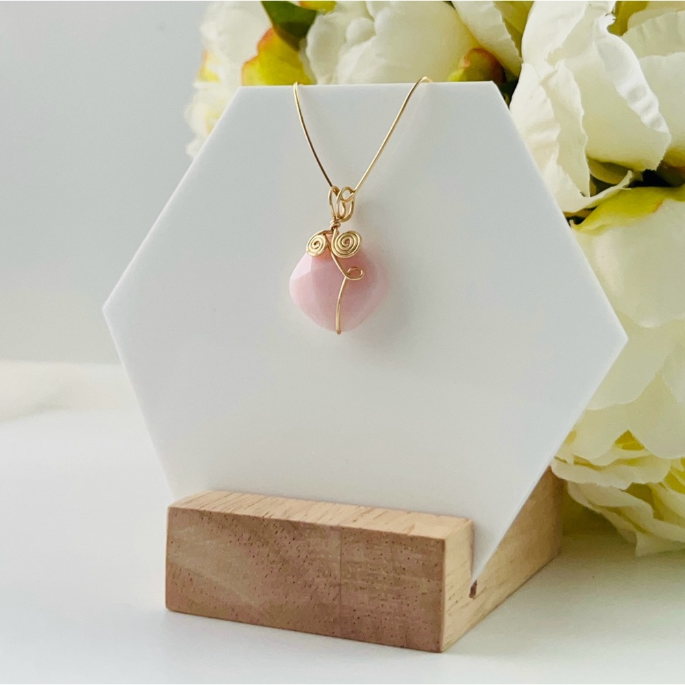 Pink Opal Gold Wire-Wrapped Pendant